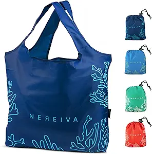 4 Pack Foldable Grocery Bags into Tiny Pouch - Large Capacity Multi-Color, Great for Travel, Durable, Washable Packable Shopping Bag, Comes with a carry pouch, Lightweight