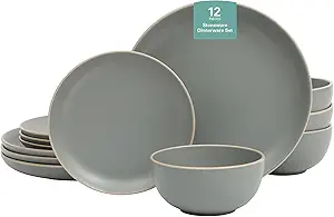 Gibson Home Rockaway 12-Piece Dinnerware Set Service for 4, Grey Matte -